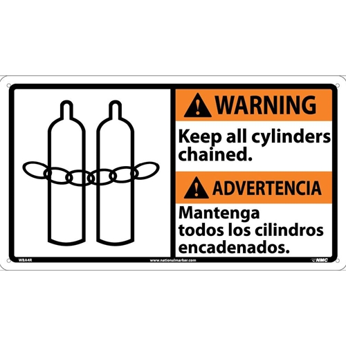 Warning Keep All Cylinders Chained Sign - Bilingual (WBA4R)