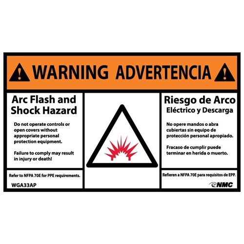 Warning Arc Flash Hazard Label (WGA33AP)