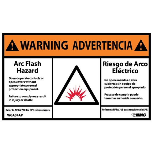 Warning Arc Flash Hazard Label (WGA34AP)