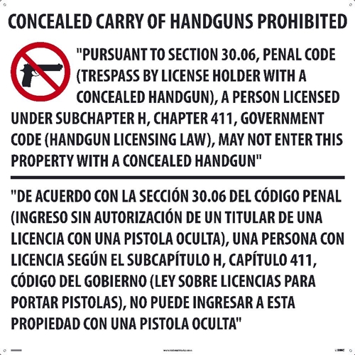 Texas Concealed Handgun Law Sign  (M460ACP)