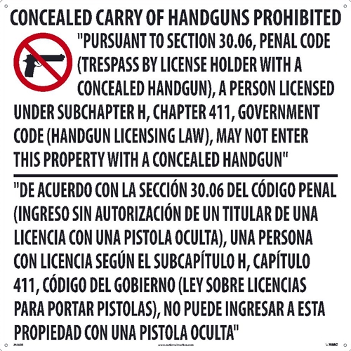 Texas Concealed Handgun Law Sign  (M460R)