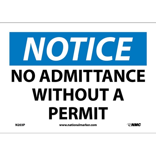 Notice No Admittance Without A Permit Sign (N203P)