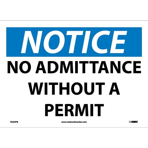 Notice No Admittance Without A Permit Sign (N203PB)