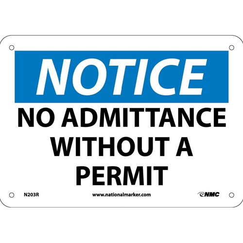 Notice No Admittance Without A Permit Sign (N203R)