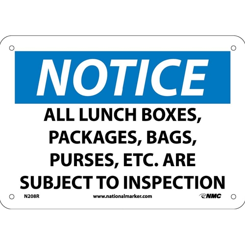 Notice Subject To Inspection Sign (N208R)