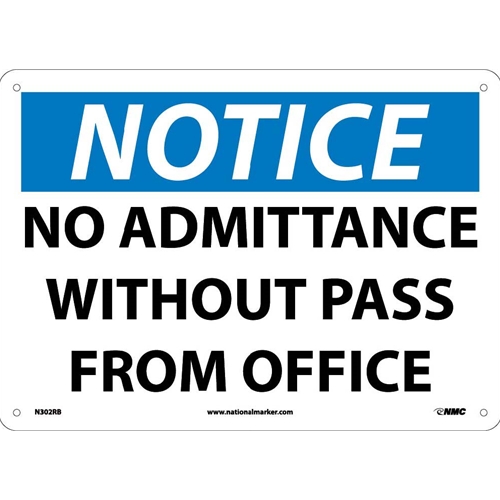 Notice No Admittance Without Pass From Office Sign (N302RB)