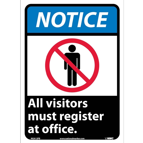 Notice All Visitors Must Register At Office Sign (NGA12PB)