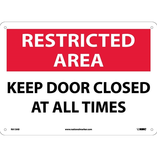 Restricted Area Keep Door Closed At All Times Sign (RA13AB)
