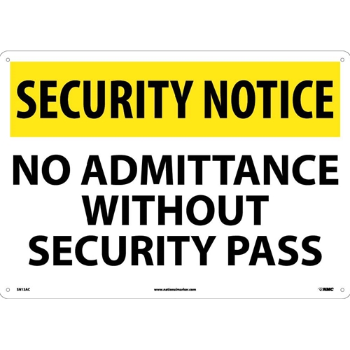 Security Notice No Admittance Without Security Pass Sign (SN13AC)