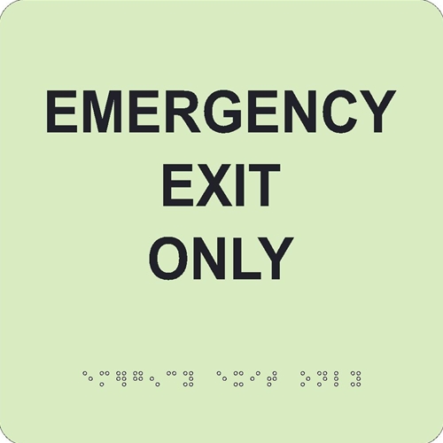 Glow Emergency Exit Only Braille Sign (GADA100BK)