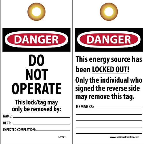 Danger Do Not Operate Tag (LPT21)