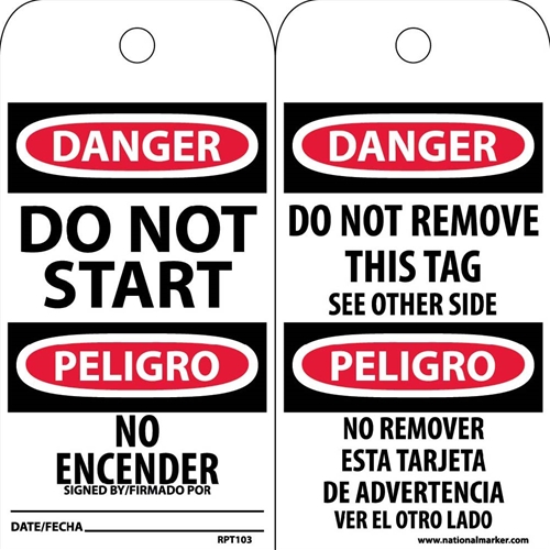 Danger Do Not Start Bilingual Tag (RPT103)