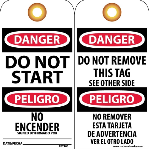 Danger Do Not Start Bilingual Tag (RPT103G)