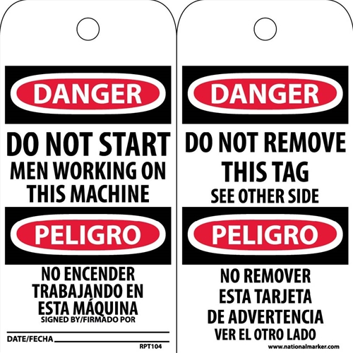 Danger Do Not Start Men Working Bilingual Tag (RPT104)