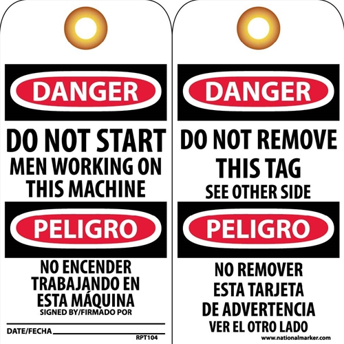 Danger Do Not Start Men Working Bilingual Tag (RPT104G)