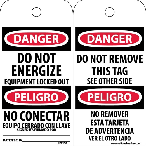 Danger Do Not Energize Equipment Locked Out Tag (RPT110)