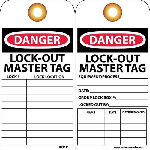 Danger Lock-Out Master Tag Lock Location Tag (RPT111G)