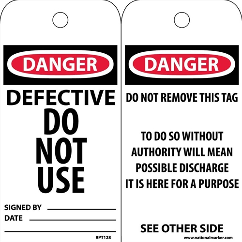 Danger Defective Do Not Use Signed By & Date Tag (RPT128)