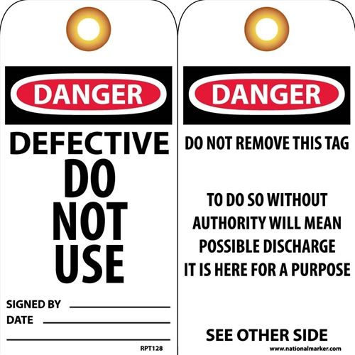 Danger Defective Do Not Use Signed By & Date Tag (RPT128G)