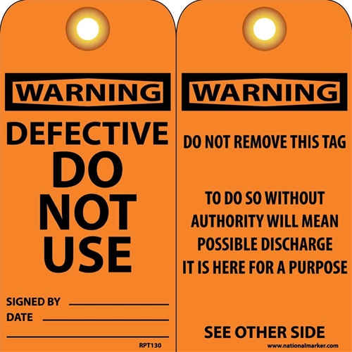 Warning Defective Do Not Use Tag (RPT130G)