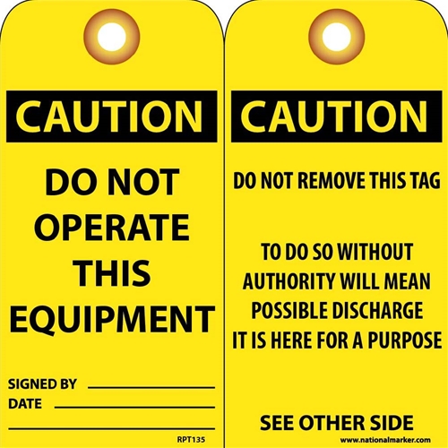 Caution Do Not Operate This Equipment Tag (RPT135G)