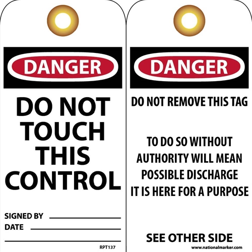 Danger Do Not Touch This Control Tag (RPT137G)