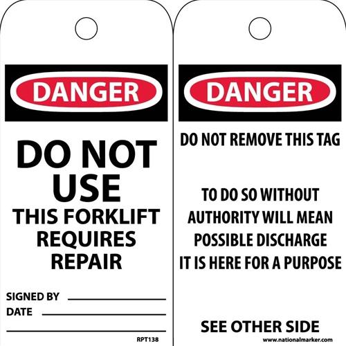 Danger Do Not Use This Forklift Requires Repair Tag (RPT138)