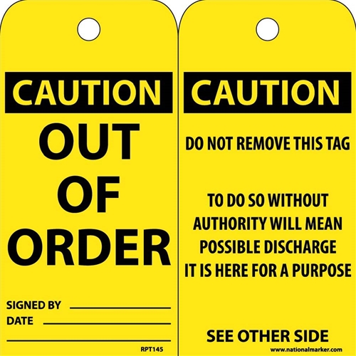 Caution Out Of Order Tag (RPT145)