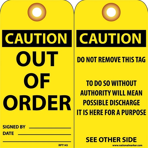 Caution Out Of Order Tag (RPT145G)