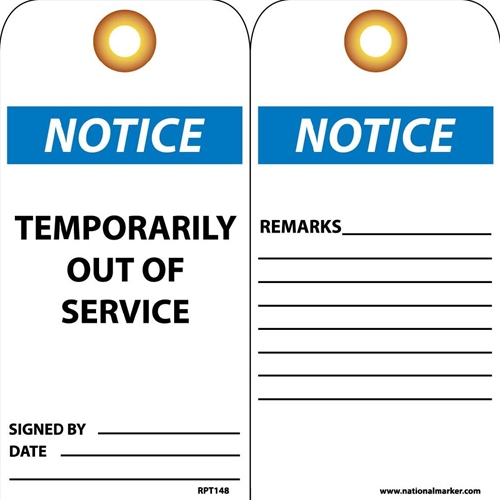 Notice Temporarily Out Of Service Tag (RPT148G)