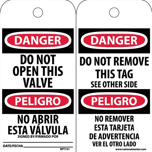 Danger Do Not Open This Valve Spanish Only Tag (RPT151)