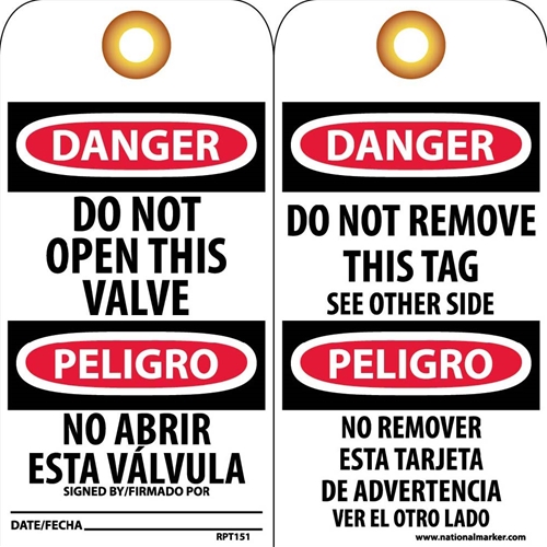 Danger Do Not Open This Valve Spanish Only Tag (RPT151G)