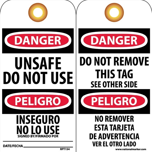 Danger Unsafe Do Not Use Tag (RPT154G)