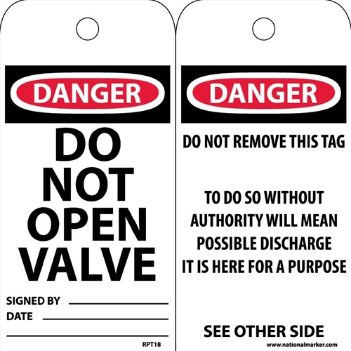 Danger Do Not Open Valve Tag (RPT18)