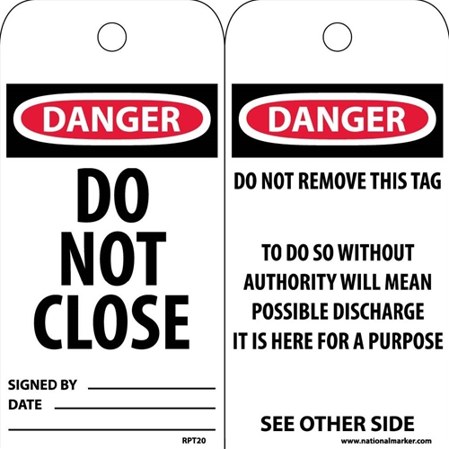 Danger Do Not Close Tag (RPT20)