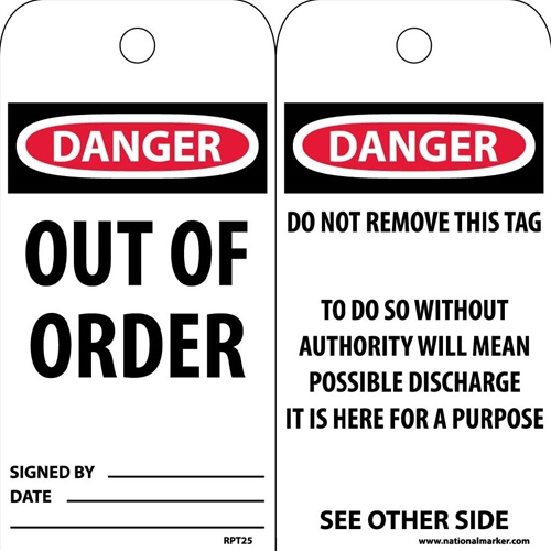 Danger Out Of Order Tag (RPT25)
