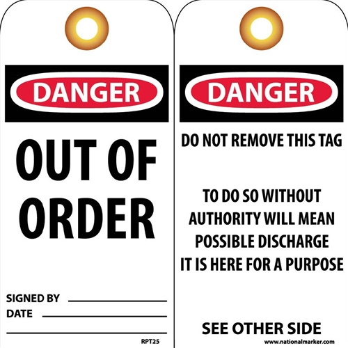 Danger Out Of Order Tag (RPT25G)