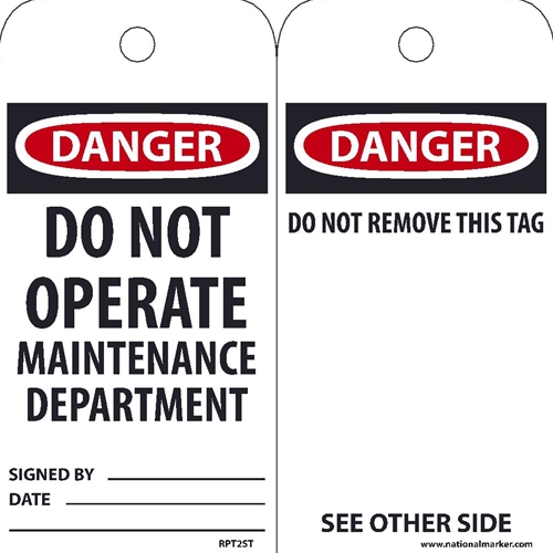 Danger Do Not Operate Maintenance Department Tag (RPT2ST)