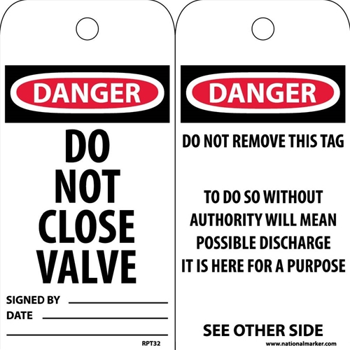 Danger Do Not Close Valve Tag (RPT32)