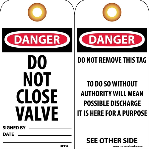 Danger Do Not Close Valve Tag (RPT32G)