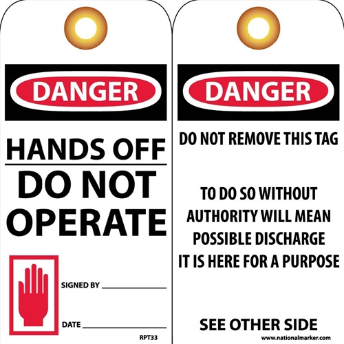 Danger Hands Off Do Not Operate Tag (RPT33G)