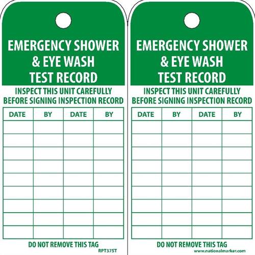 Emergency Shower & Eye Wash Test Record Tag (RPT37ST)