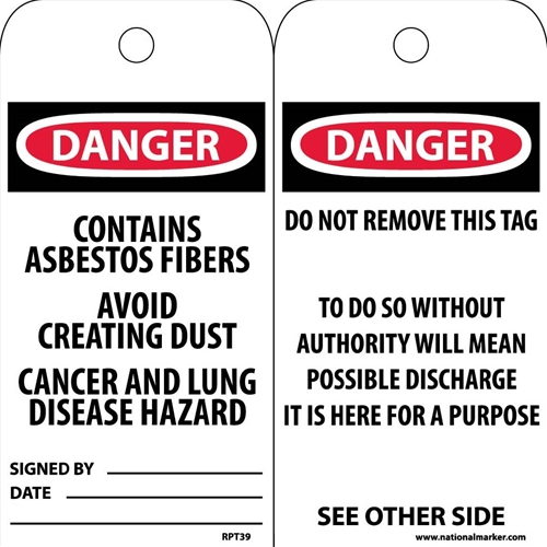 Danger Contains Asbestos Fibers Tag (RPT39)