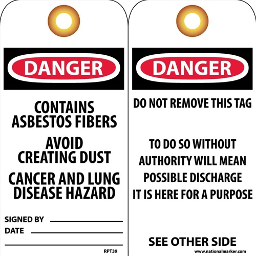 Danger Contains Asbestos Fibers Tag (RPT39G)