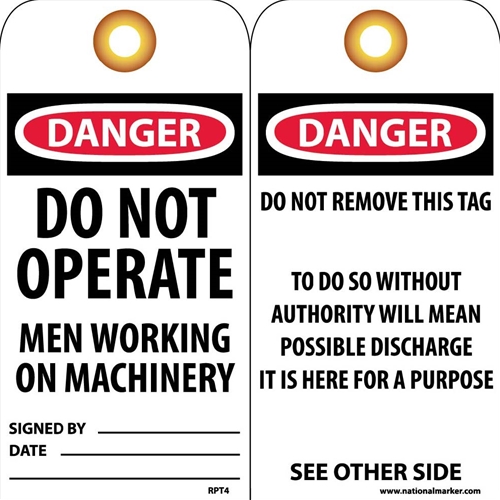 Danger Do Not Operate Men Working On Machinery Tag (RPT4G)