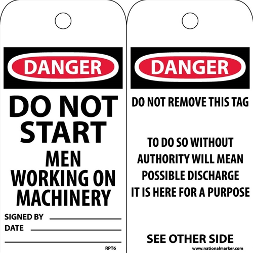 Danger Do Not Start Men Working On Machinery Tag (RPT6)