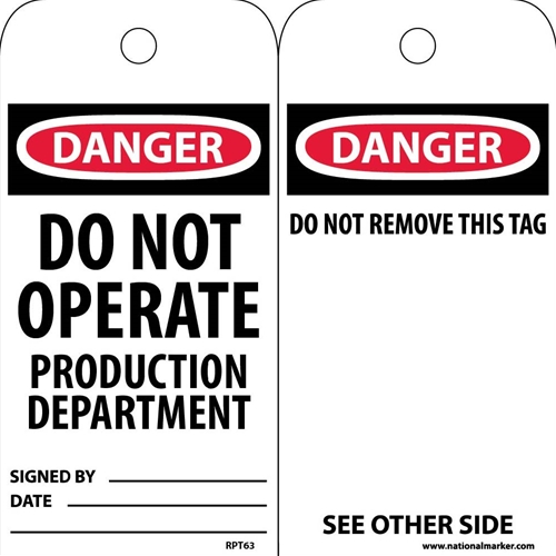 Danger Do Not Operate Production Department Tag (RPT63)