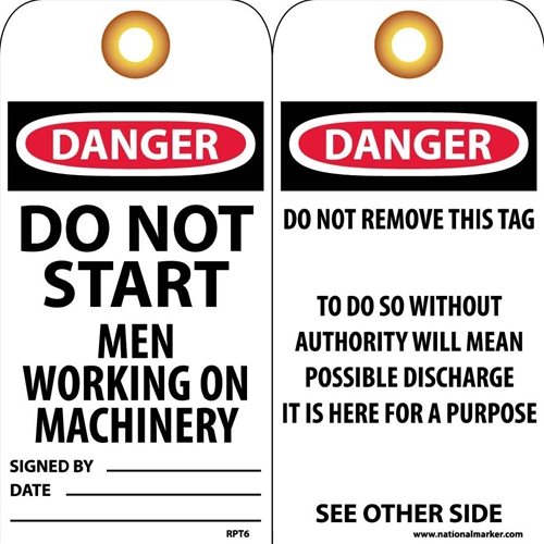 Danger Do Not Start Men Working On Machinery Tag (RPT6G)