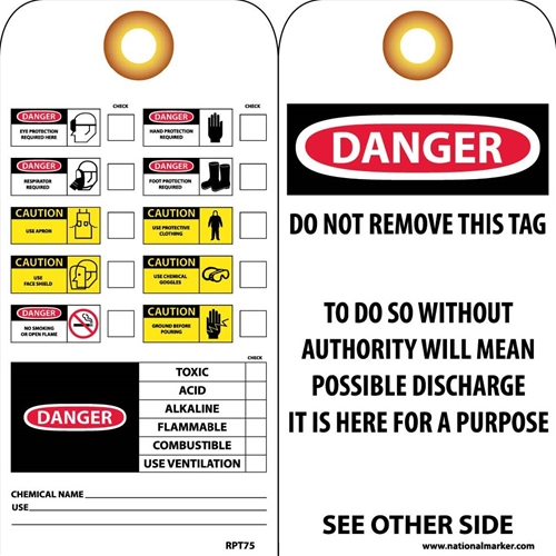 Danger Ppe Required Here Tag (RPT75G)