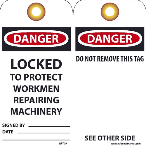 Danger Locked To Protect Workmen Repairing Machinery Tag (RPT79G)